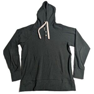 The Normal Brand Men's Henley Hoodie Large Dark Green Cotton Blend